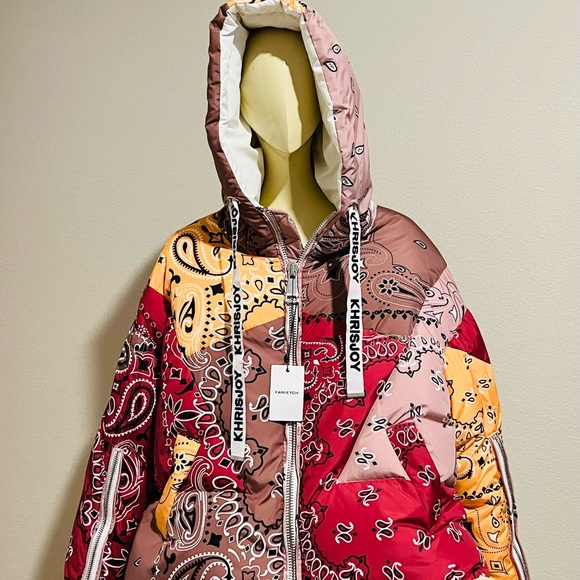 KHRISJOY  Puffer Paisley Bandana Patchwork Hoodie Down Jacket 00 - Picture 1 of 7